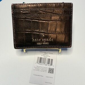 NEW $109 KATE SPADE MADISON METALLIC CROC EMBOSSED CREDIT CARD HOLDER / WALLET